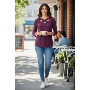 *7th AVENUE* New York Design Studio Plum 3/4 Top with Collarbone Cutouts W Small